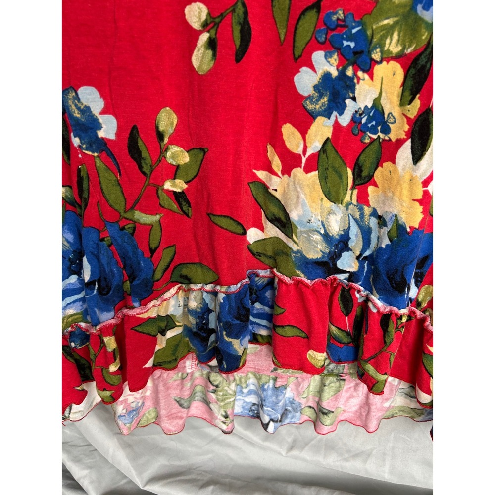 Jodifl Red Floral Ruffle Hem Tunic Top Small Boho Long Sleeve High Low Blouse - Picture 4 of 6